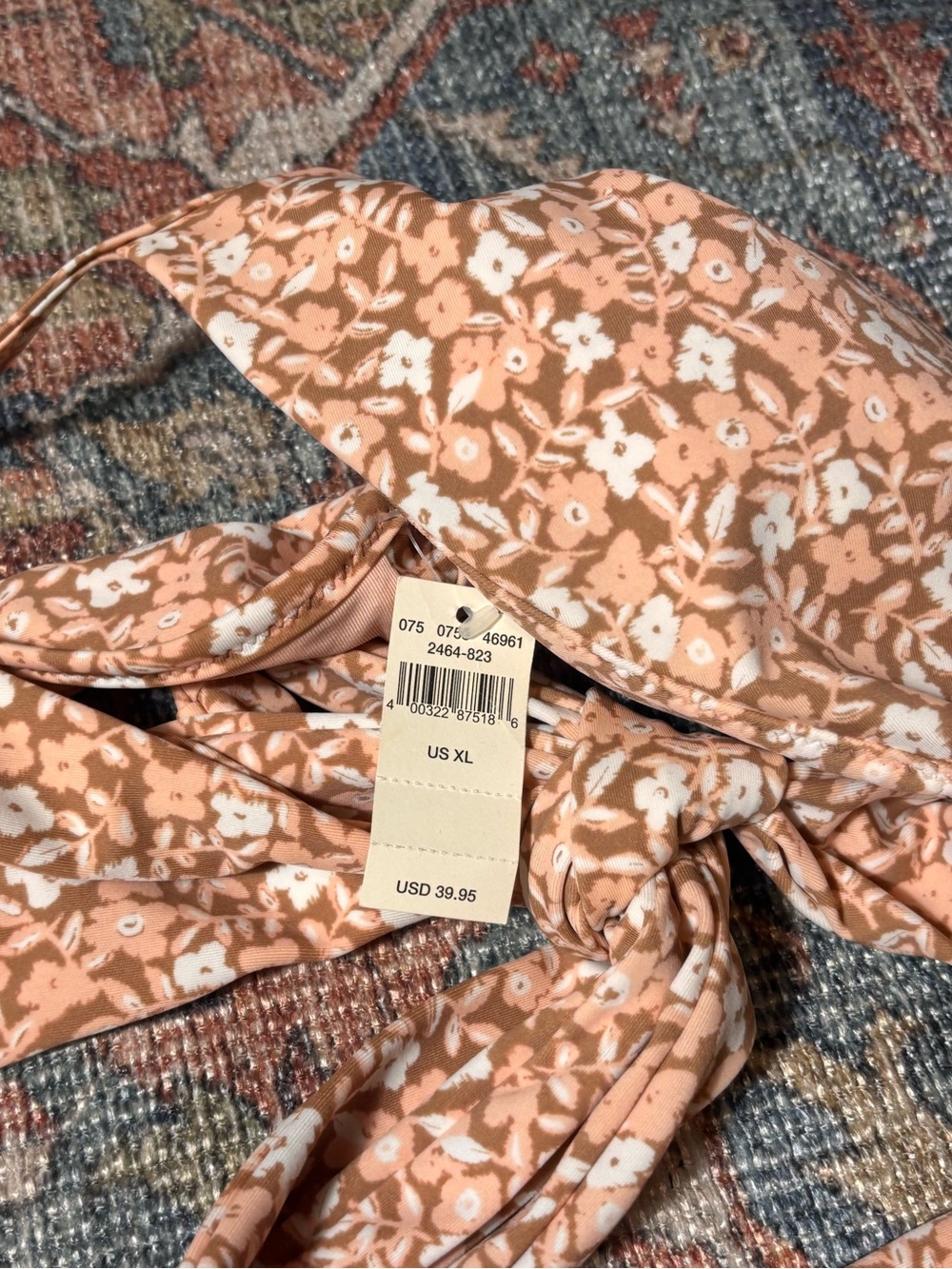 Aerie Wrap Halter High-Waisted Bikini – Peach Floral Print Women’s Size XL (NWT) - Picture 9 of 9
